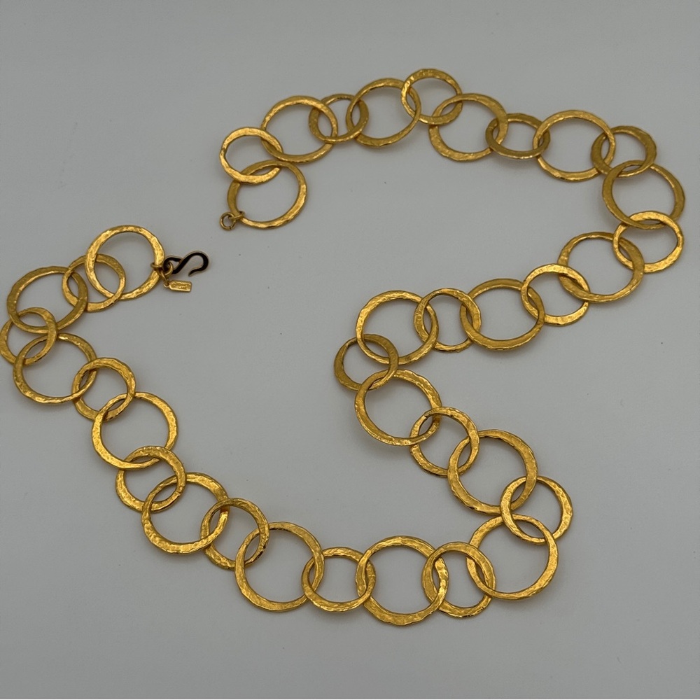 Kenneth Jay Lane Gold Link Necklace – Textured Circles, Convertible to Belt